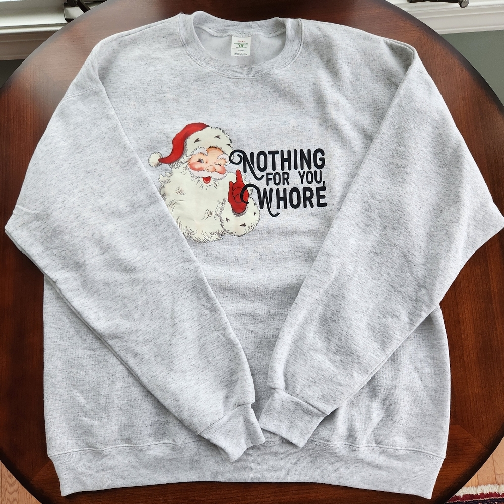 NOVELTY Fun Holiday Santa Sweatshirt Light Heather Grey Size Large